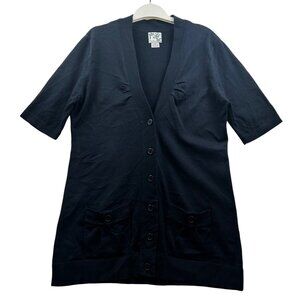 Anthropologie Tabitha Navy Button-Front V-Neck Cardigan Sweater w/ Pockets - XL